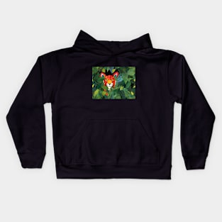 Cute Orange Tiger Peeking Out From Green Jungle Grass Kids Hoodie